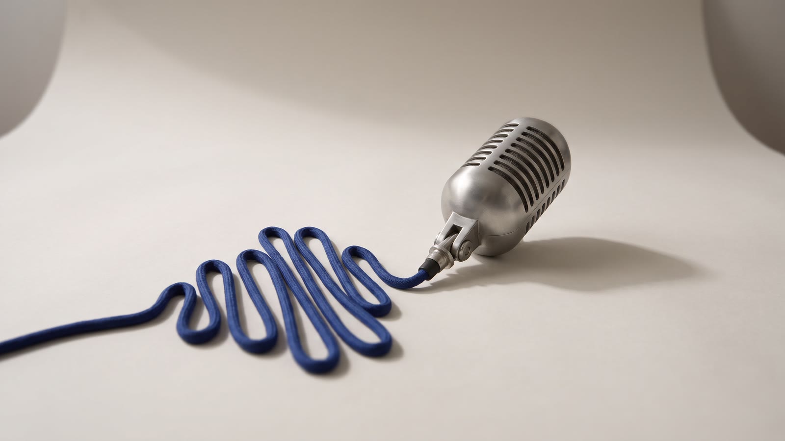 A vintage microphone with its cable coiled like a sound wave