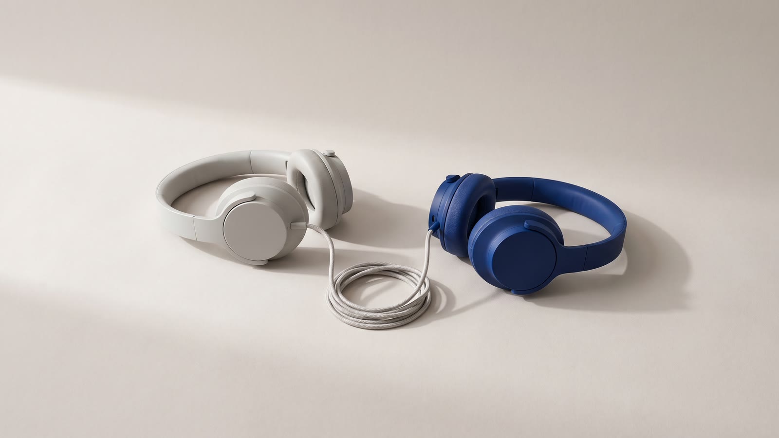 Two pairs of headphones joined by one cable