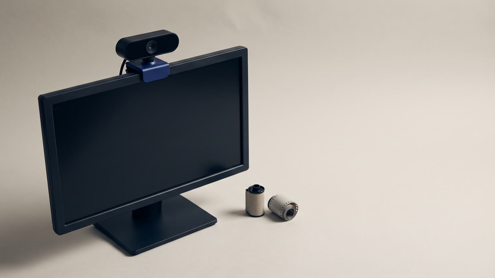 A webcam clipped to the top of a dark monitor
