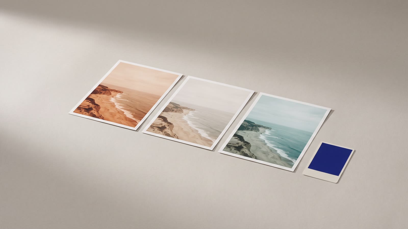 Three prints of the same scene with different colour casts